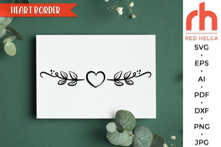 Heart Border SVG, Leaves Divider Cut File, Wedding Wreath