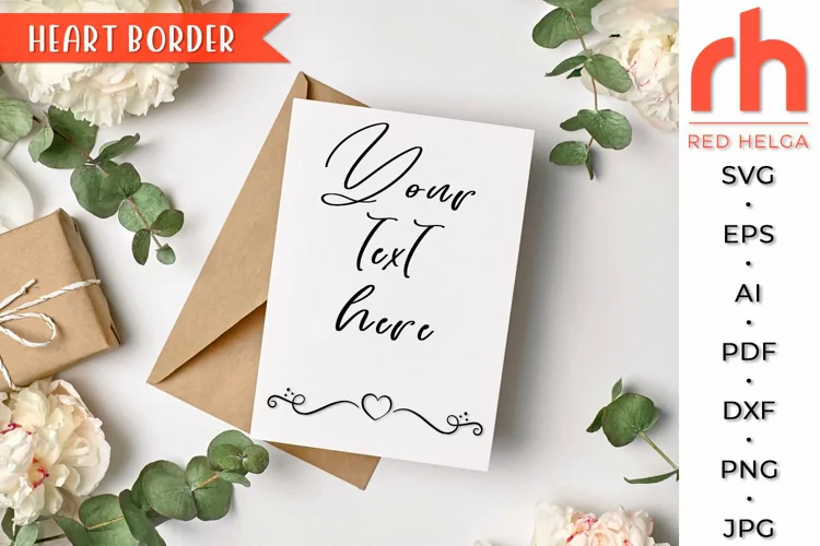 Heart Border SVG, Line Divider Cut File, Wedding Heart DXF
