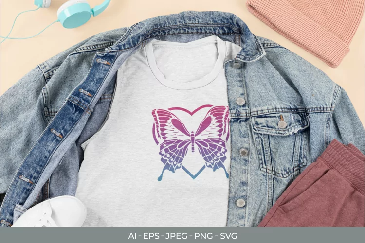 Heart Butterfly with Gradient Color SVG