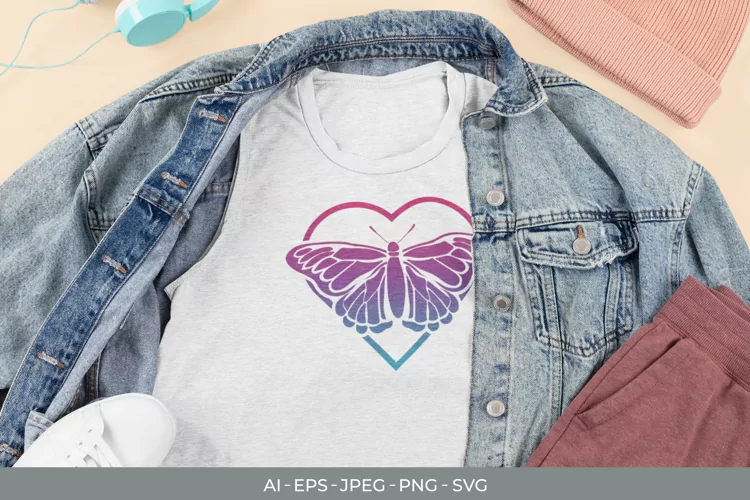 Heart Butterfly with Gradient Color SVG