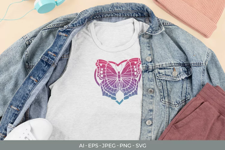 Heart Butterfly with Gradient Color SVG