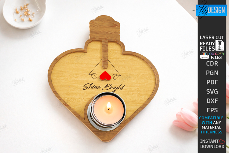 Heart Tea Light Candle Holder Laser Cut | Valentines Day SVG