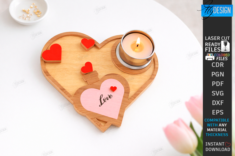 Heart Tea Light Candle Holder Laser Cut | Valentines Day SVG