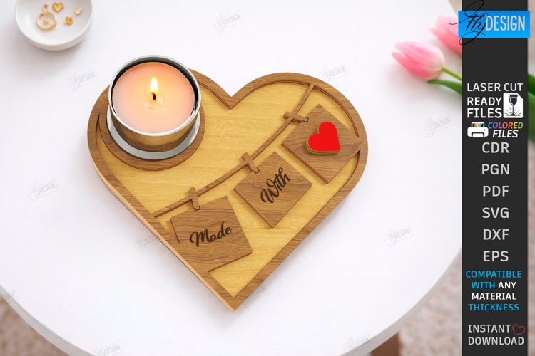 Heart Tea Light Candle Holder Laser Cut | Valentines Day SVG