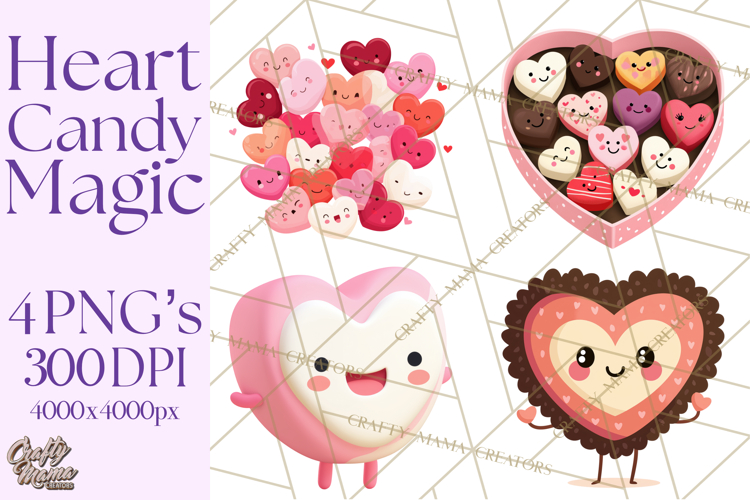 Valentine Kawaii Candies, Heart Sweets Clipart, Cute Candy