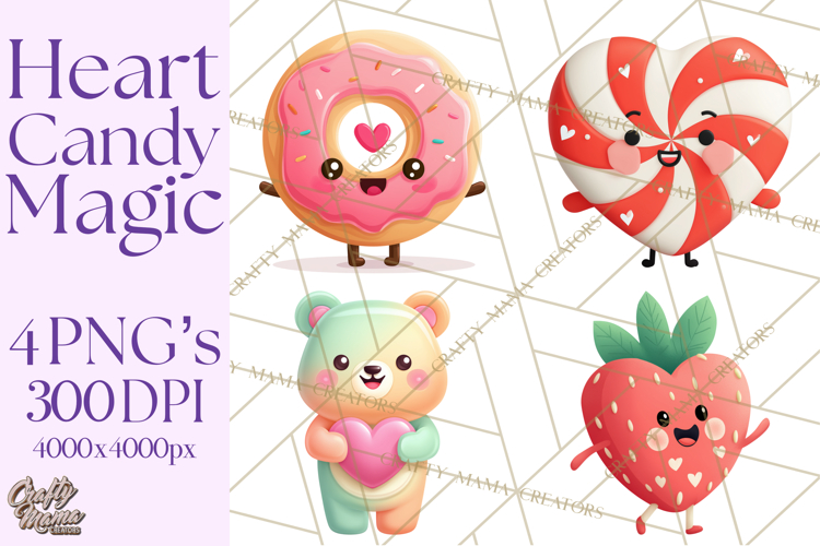 Valentine Kawaii Candies, Heart Sweets Clipart, Cute Candy