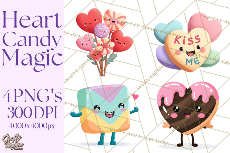 Valentine Kawaii Candies, Heart Sweets Clipart, Cute Candy