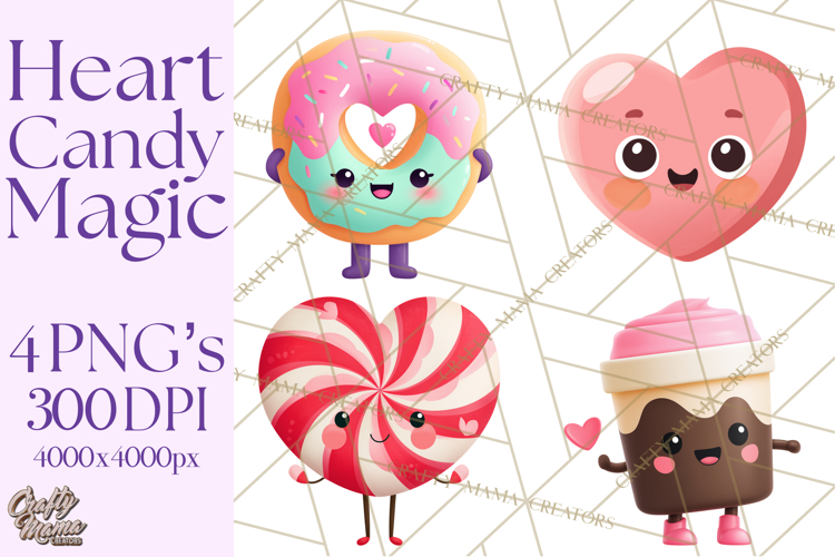 Valentine Kawaii Candies, Heart Sweets Clipart, Cute Candy