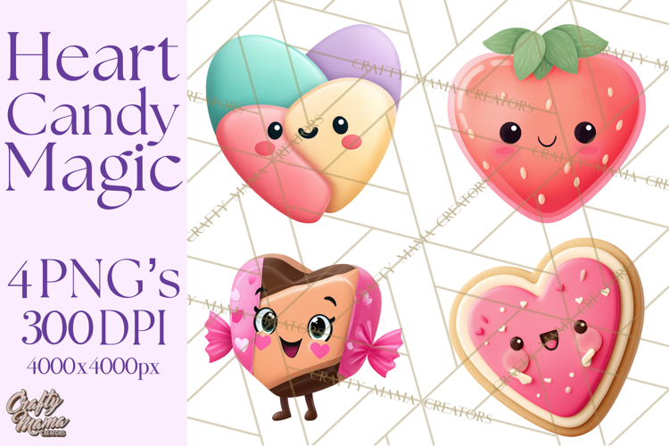 Valentine Kawaii Candies, Heart Sweets Clipart, Cute Candy