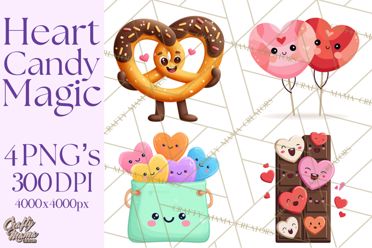 Valentine Kawaii Candies, Heart Sweets Clipart, Cute Candy