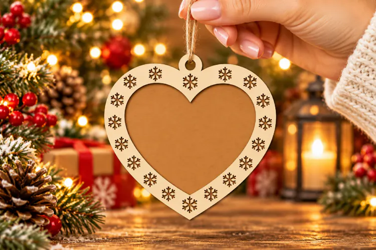 Heart Christmas Ornament SVG, Laser Cut Glowforge File SVG