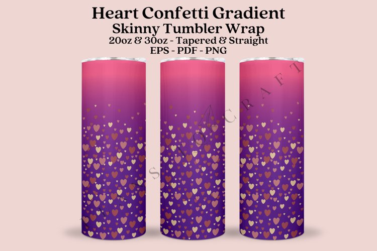 heart confetti purple gradient skinny tumbler sublimation design for 20oz and 30oz skinny tumbler sublimation wrap