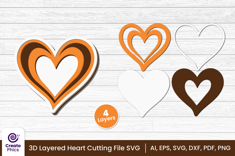 3d layered heart cut file | romantic love cutting SVG