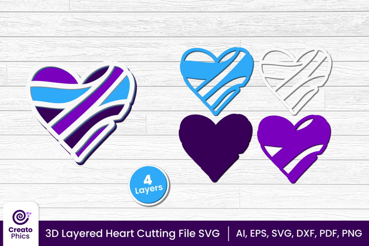 3d layered heart cut file | romantic love cutting SVG