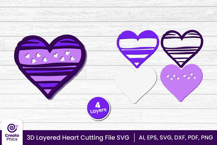 3d layered heart cut file | romantic love cutting SVG