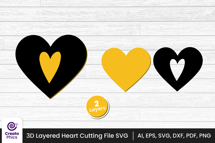 3d layered heart cut file | romantic love cutting SVG