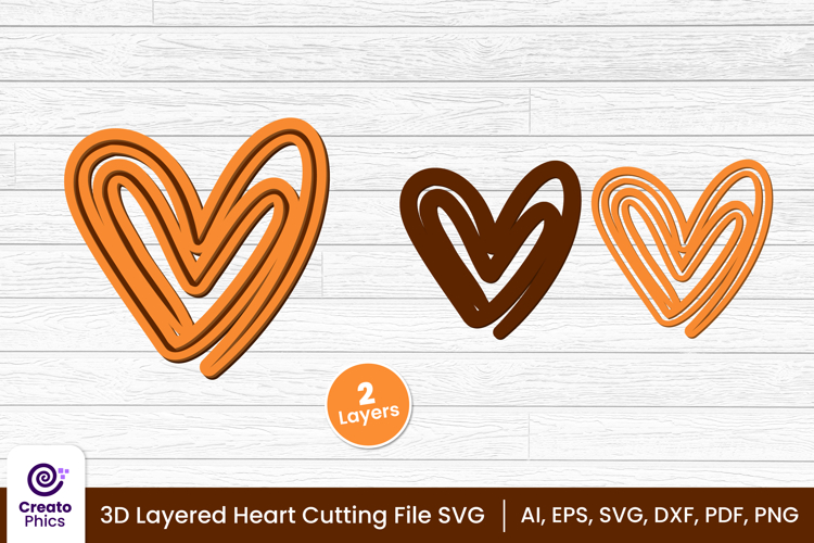 3d layered heart cut file | romantic love cutting SVG