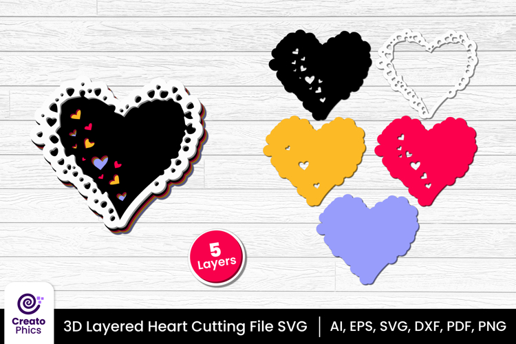 3d layered heart cut file | romantic love cutting SVG