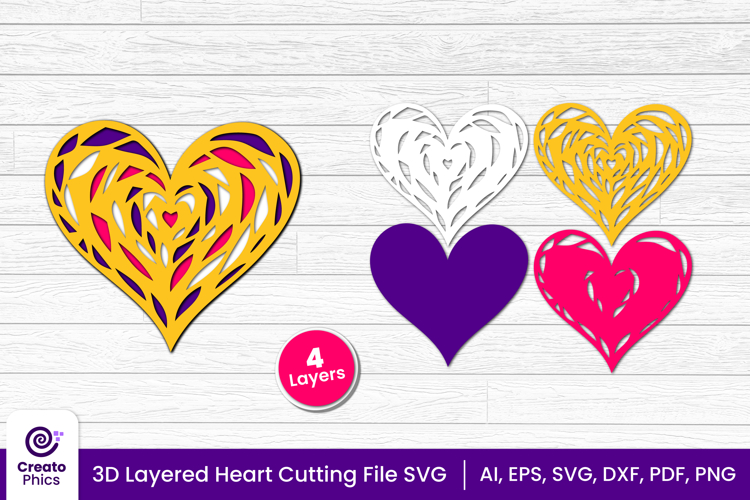 3d layered heart cut file | romantic love cutting SVG