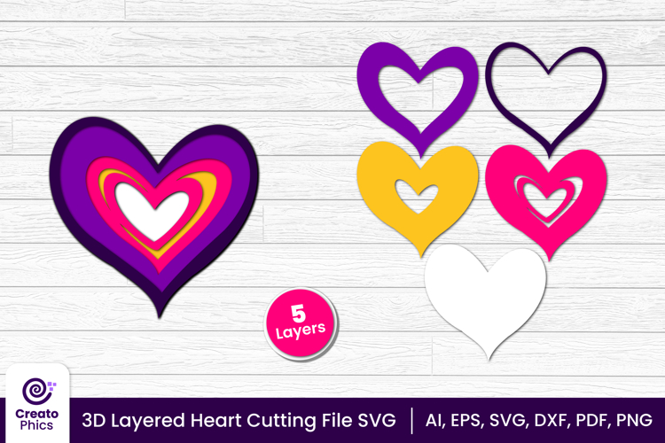 3d layered heart cut file | romantic love cutting SVG