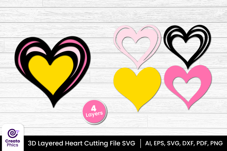 3d layered heart cut file | romantic love cutting SVG