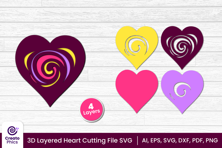 3d layered heart cut file | romantic love cutting SVG
