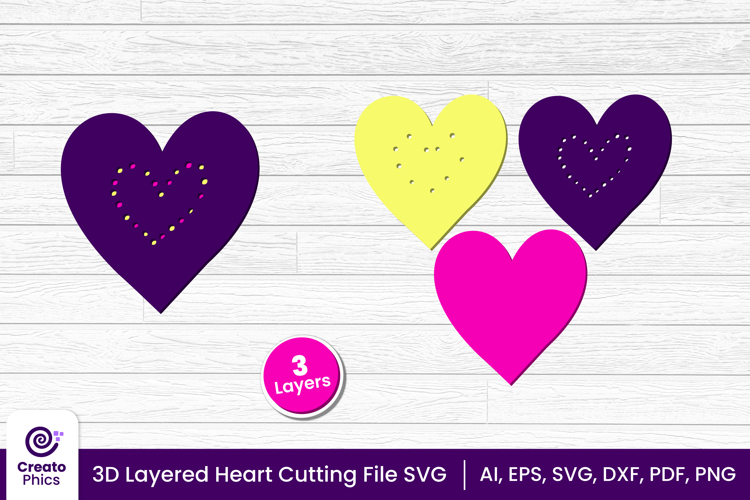 3d layered heart cut file | romantic love cutting SVG