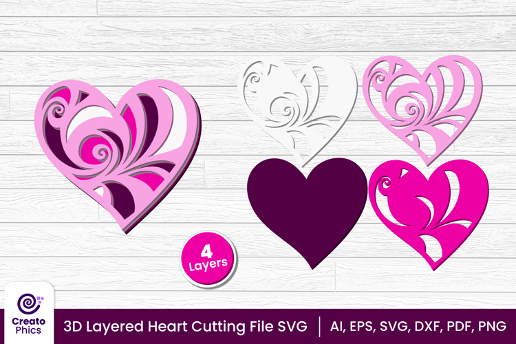 3d layered heart cut file | romantic love cutting SVG