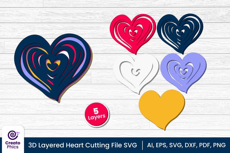 3d layered heart cut file | romantic love cutting SVG