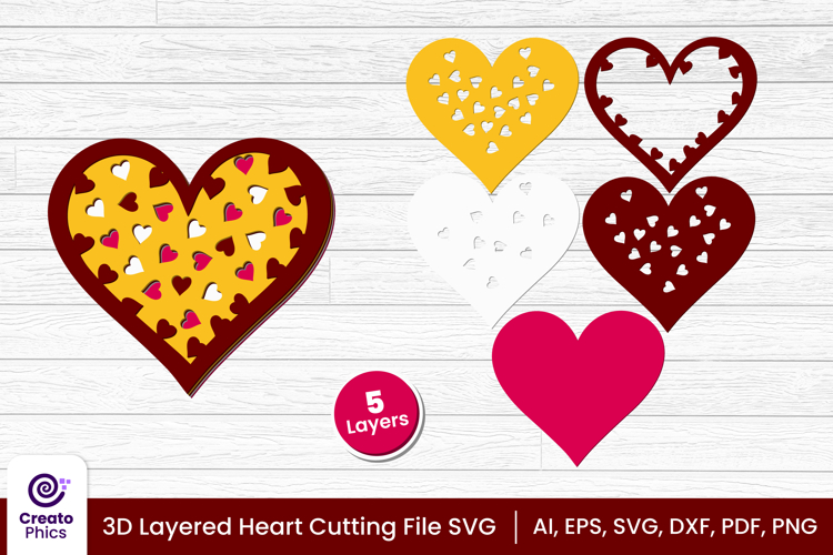 3d layered heart cut file | romantic love cutting SVG
