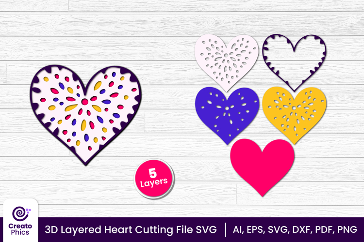 3d layered heart cut file | romantic love cutting SVG