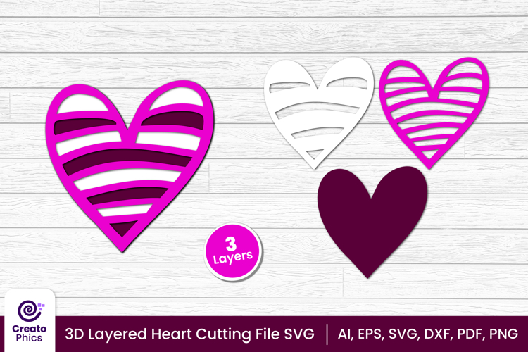 3d layered heart cut file | romantic love cutting SVG