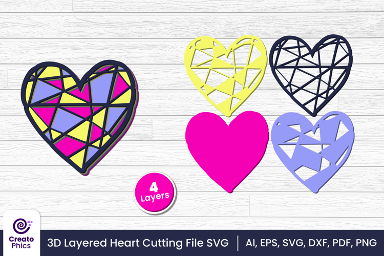3d layered heart cut file | romantic love cutting SVG