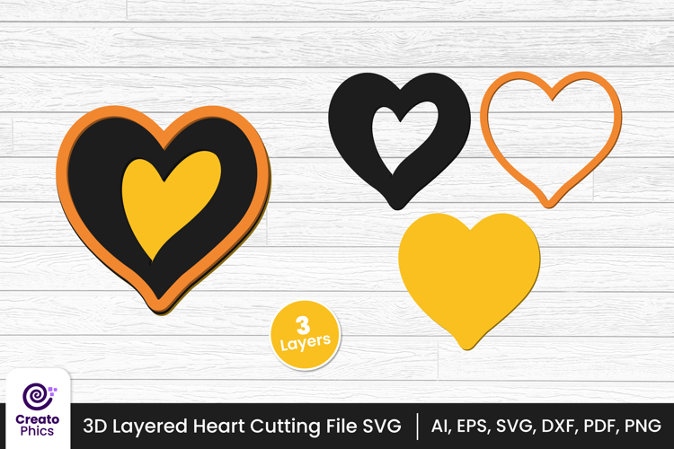 3d layered heart cut file | romantic love cutting SVG