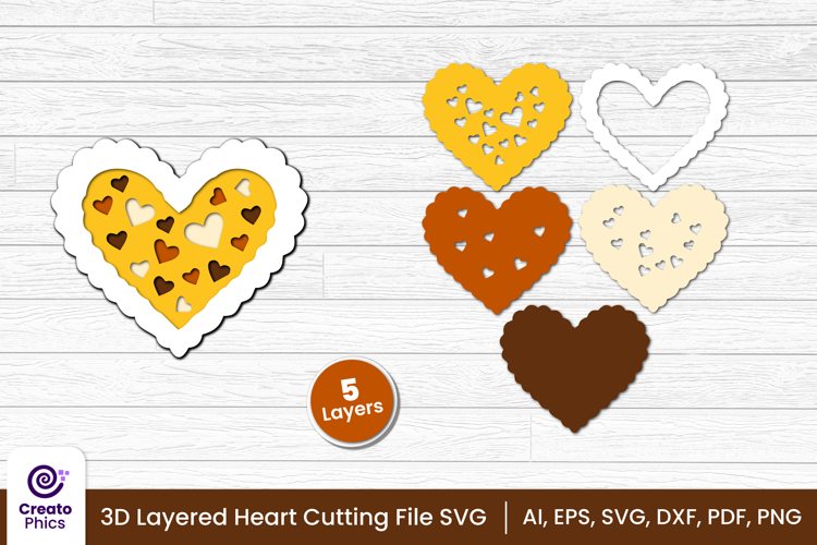 3d layered heart cut file | romantic love cutting SVG