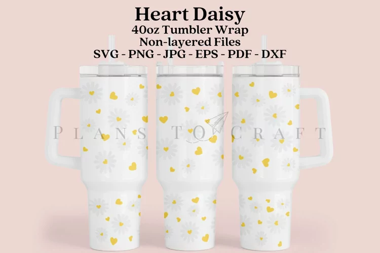 Heart Daisy 40oz Tumbler Sublimation Wrap SVG