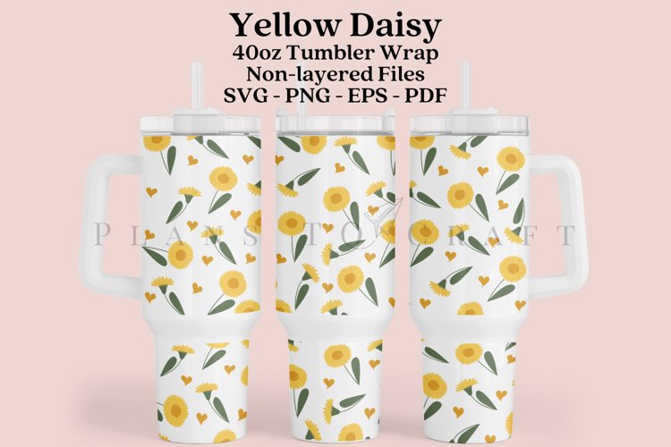 Daisy Heart Spring Floral 40oz Tumbler Sublimation Wrap SVG