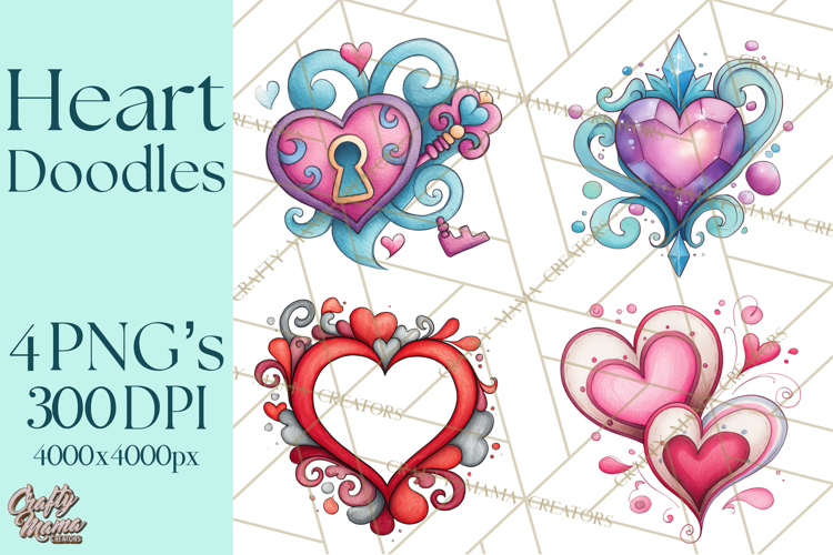 Whimsical Valentine Heart Doodle Clipart Cute PNG, Love Png