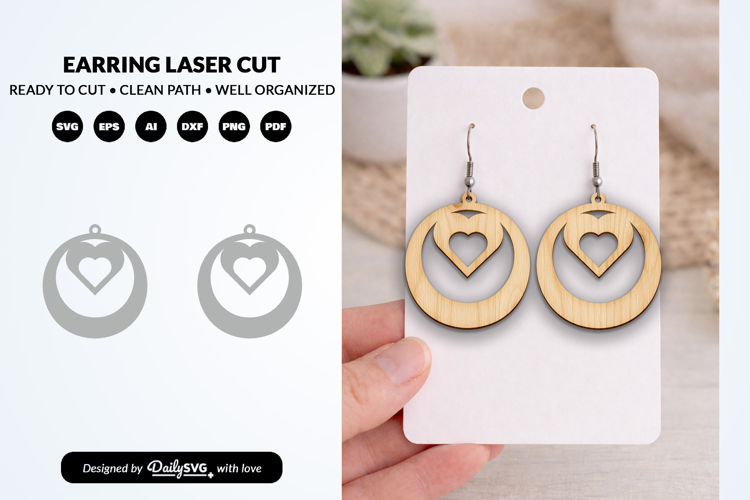 Heart Earring SVG - Laser Cut Jewelry Template