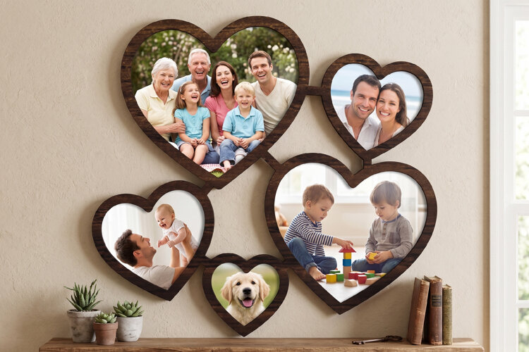 Heart Family Photo Frame Laser Cut Files, Heart Cut File example image 1