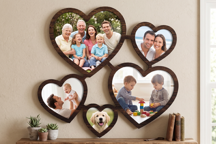 Heart Family Photo Frame Laser Cut Files, Heart Cut File