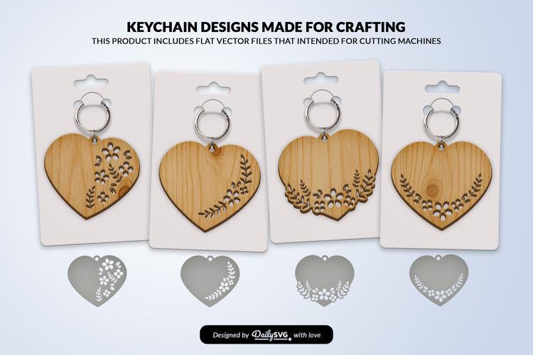 Heart Floral Keychain Lasercut