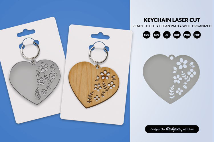 Heart Floral Keychain Lasercut