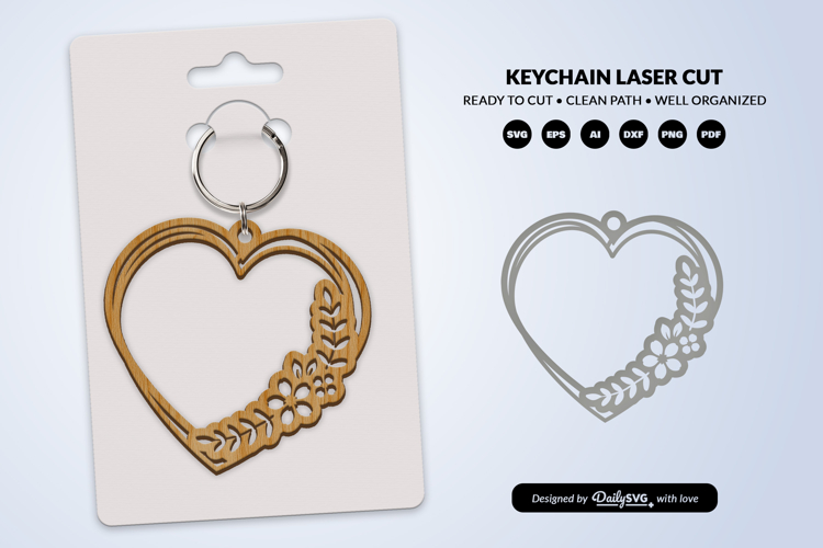Heart Floral Keychain Lasercut