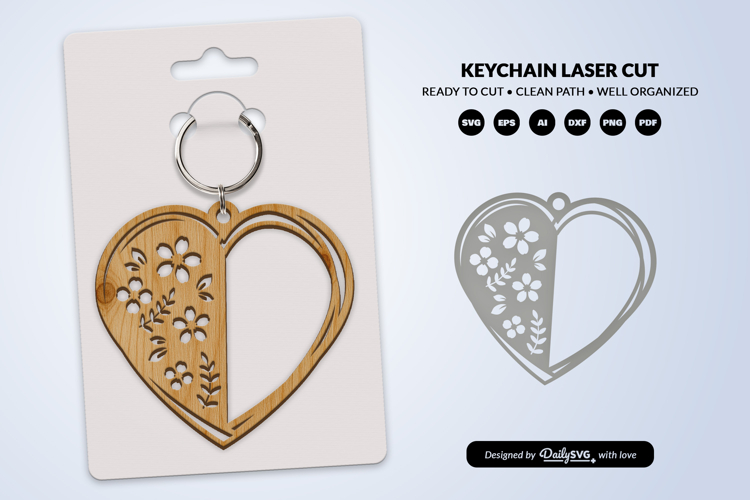 Heart Floral Keychain Lasercut