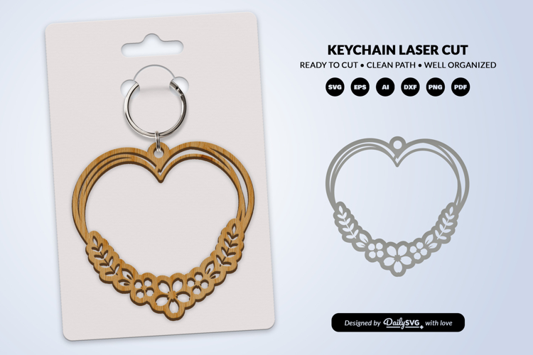 Heart Floral Keychain Lasercut
