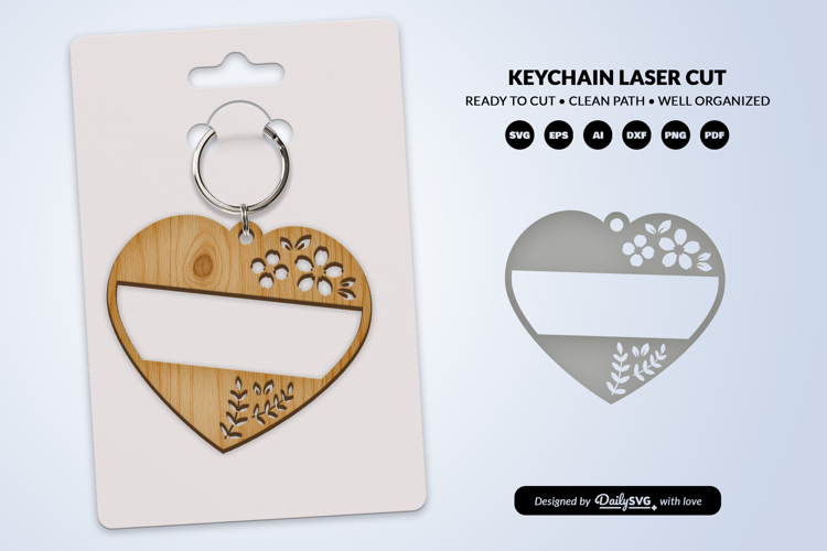 Heart Floral Keychain Lasercut