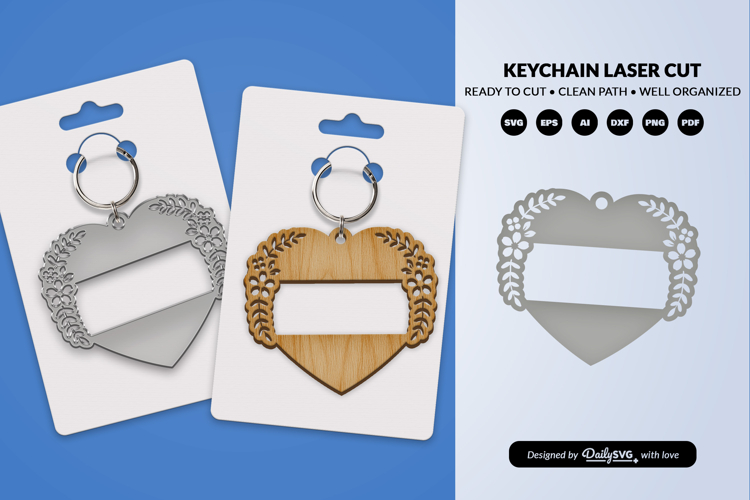 Heart Floral Keychain Lasercut