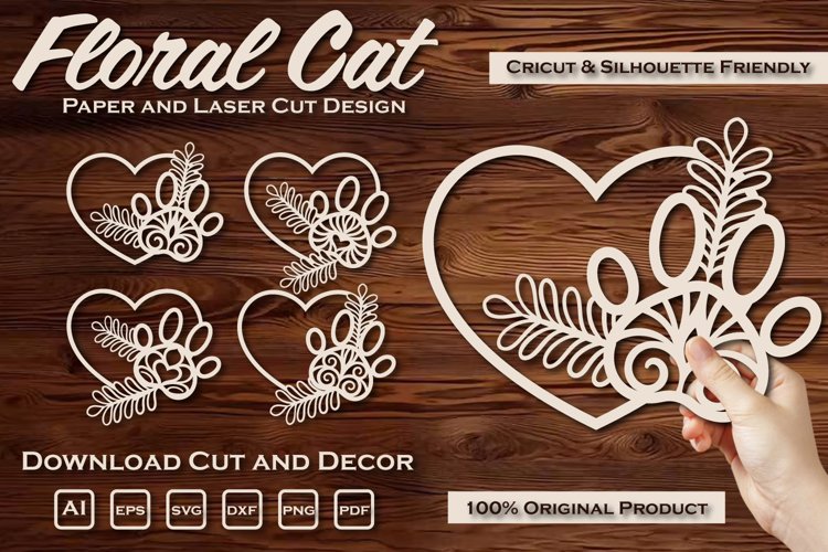 Floral Paw Hearts Paper and Laser Cut Template SVG example image 1