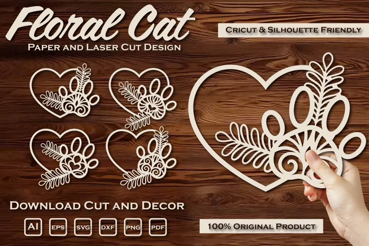 Floral Paw Hearts Paper and Laser Cut Template SVG